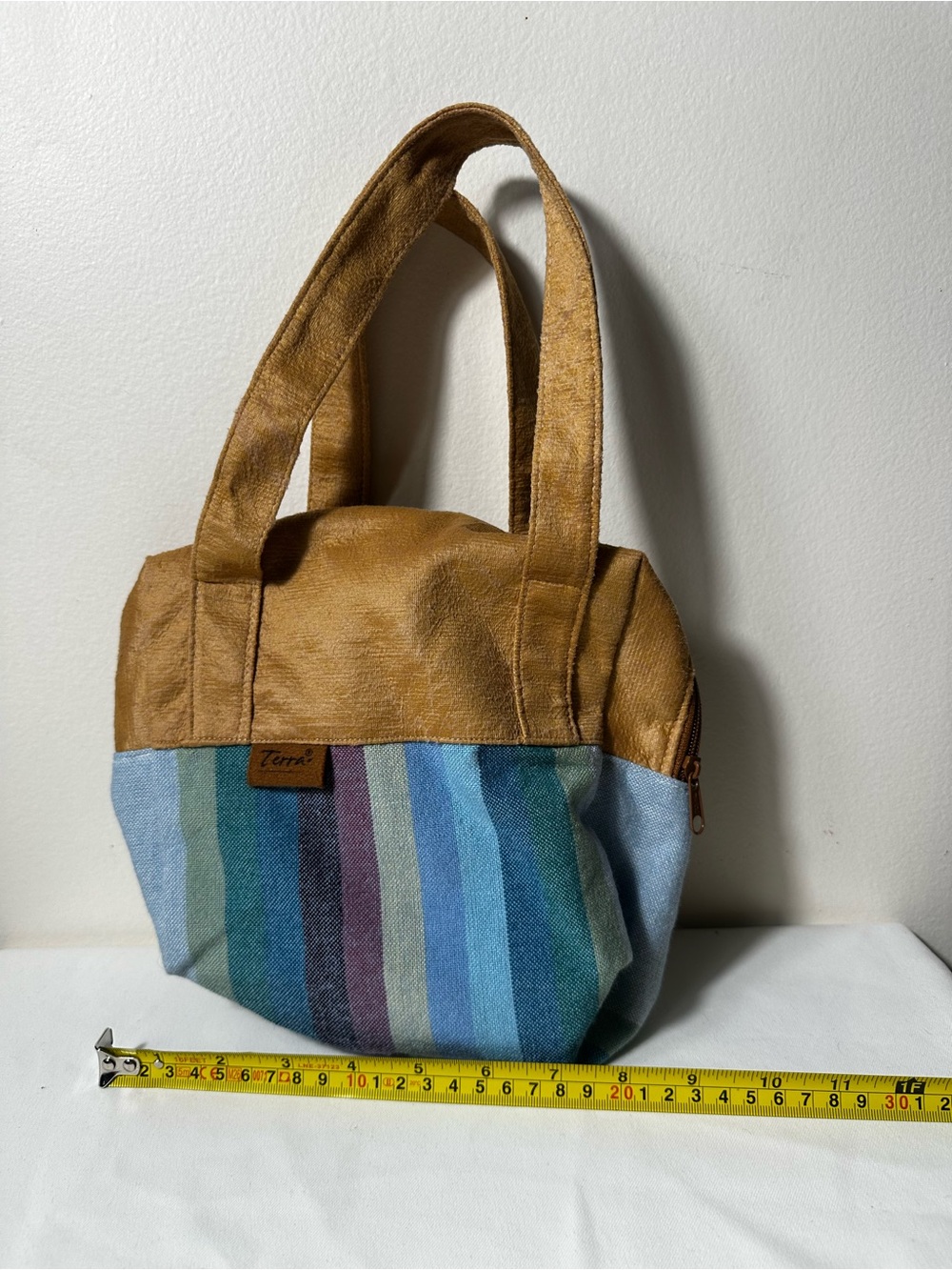 Terra Two-Tone Striped Mini Canvas & Tan Tote Bag